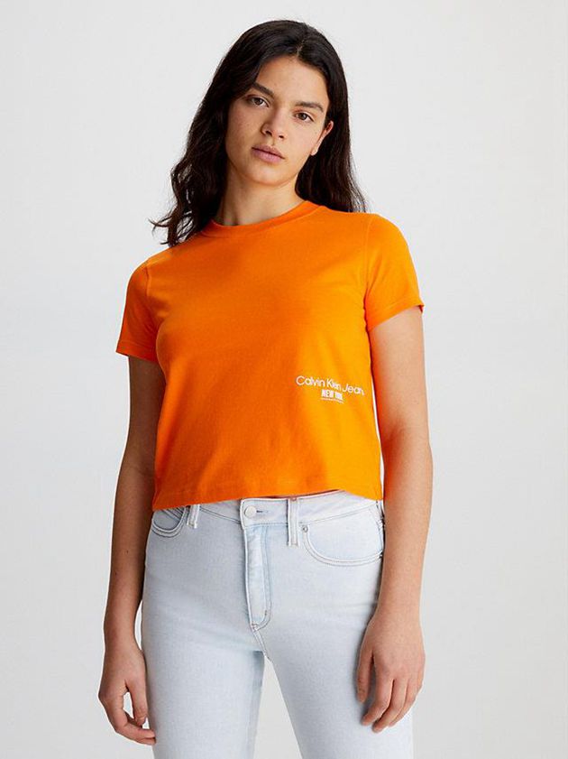 Calvin Klein USA Cropped Logo Womens T-Shirt Orange 1837640-MD